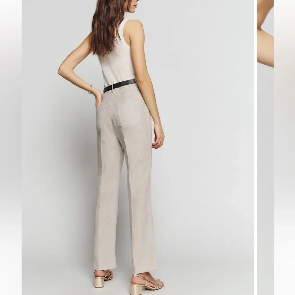 Reformation Petites Freddie Linen Pant Oatmeal - Size 8P NWT - Picture 3 of 7